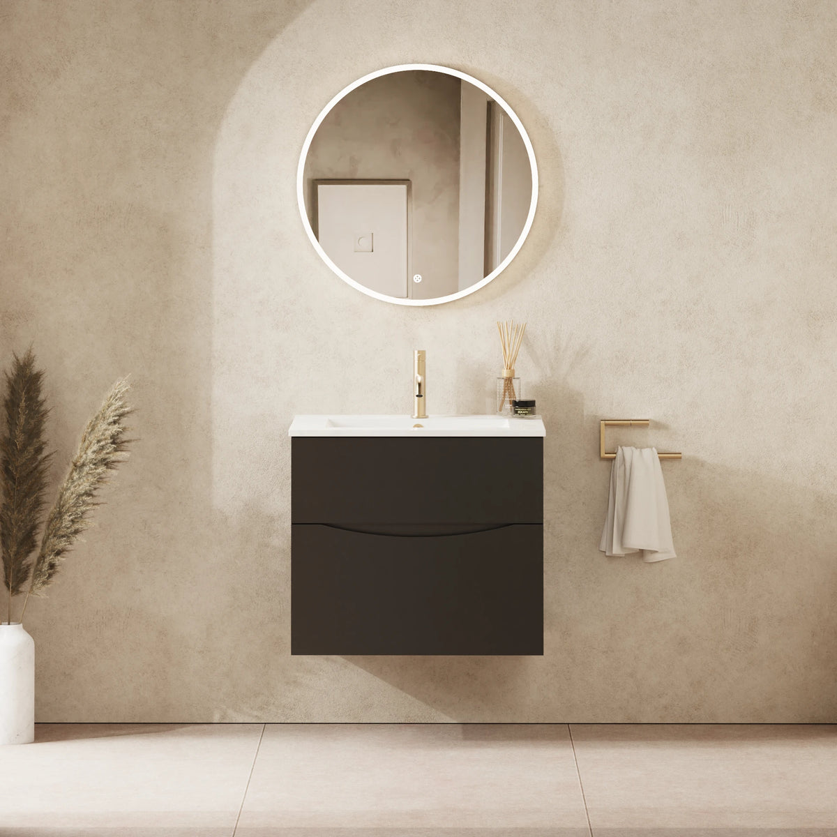 Crosswater Glide II 600 Double Drawer Unit with Basin in Matt Black with Cast Mineral Marble, 1 Tap Hole
