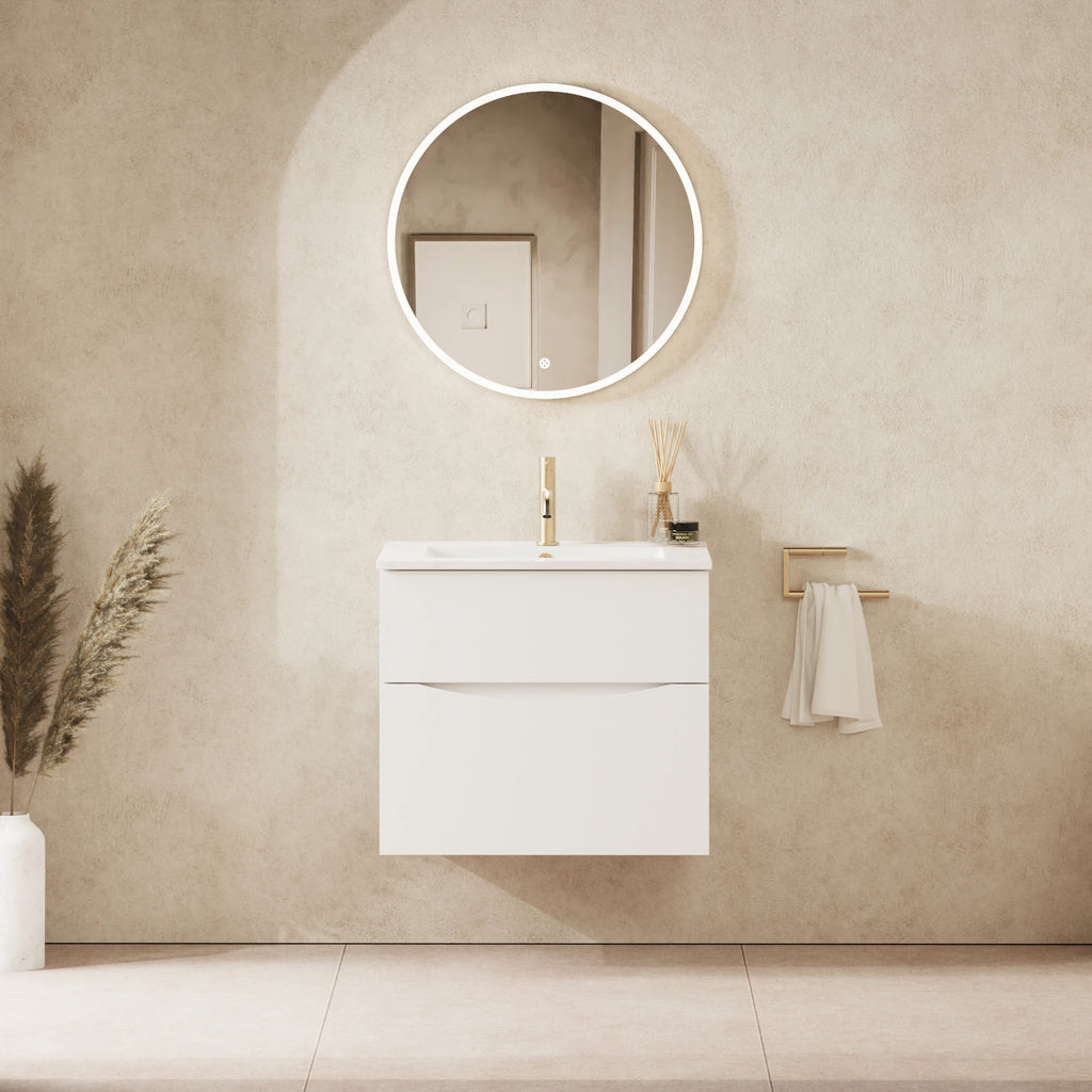 Crosswater Glide II 600 Double Drawer Unit with Basin in White Gloss with Cast Mineral Marble, 1 Tap Hole