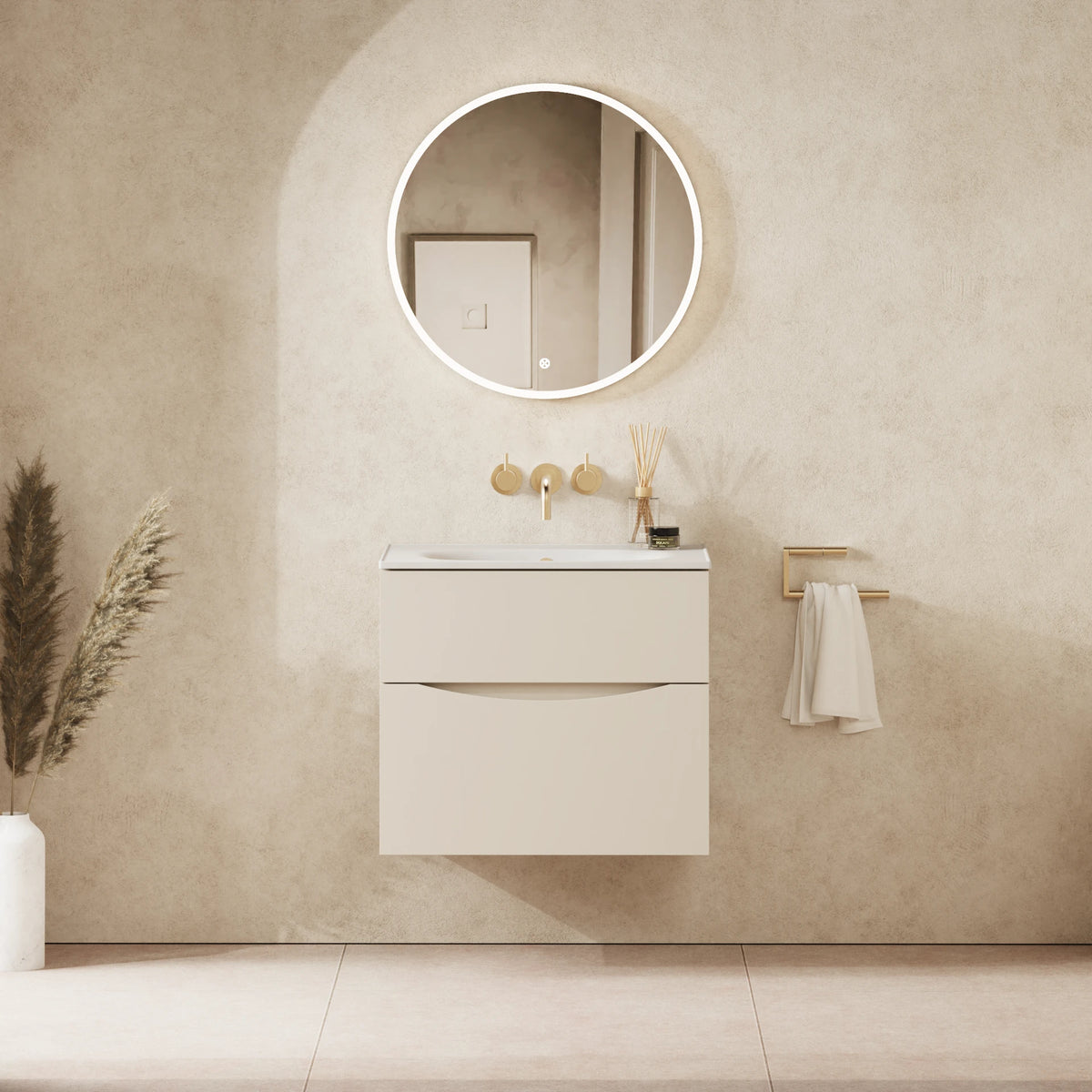 Crosswater Glide II 600 Double Drawer Unit with Basin in Warm Stone with Matt White, No Tap Hole