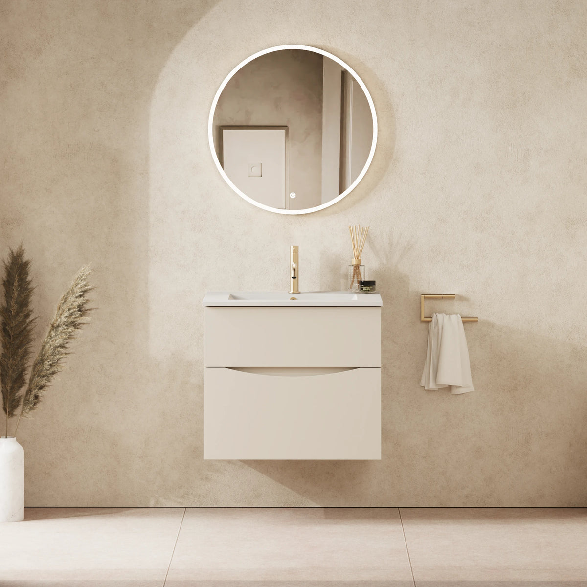 Crosswater Glide II 600 Double Drawer Unit with Basin in Warm Stone with Matt White, 1 Tap Hole