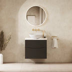 Crosswater Glide II 600 Double Drawer Unit with Worktop in Matt Black with Gold Vein Estatuario