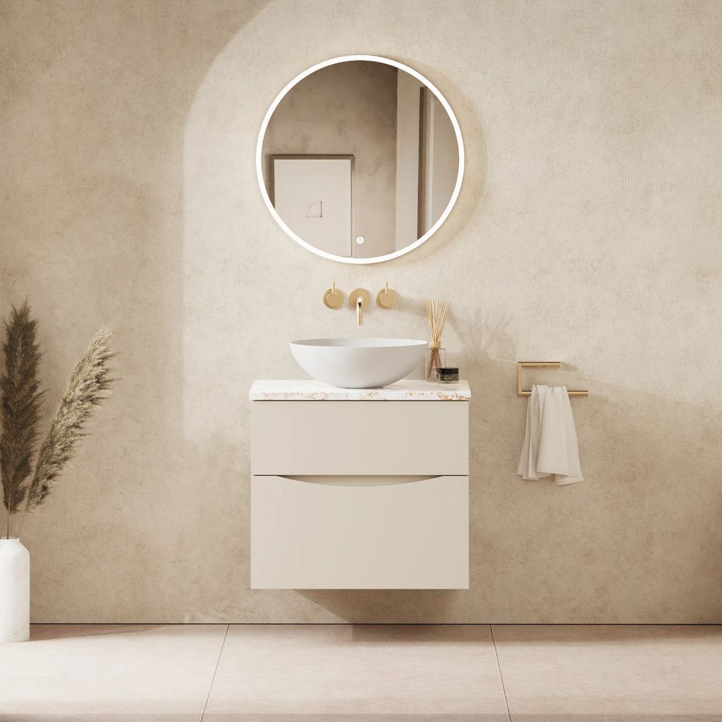 Crosswater Glide II 600 Double Drawer Unit with Worktop in Warm Stone with Gold Vein Estatuario