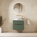 Crosswater Glide II 600 Double Drawer Unit with Worktop in Sage Green with Carrara Marble Effect