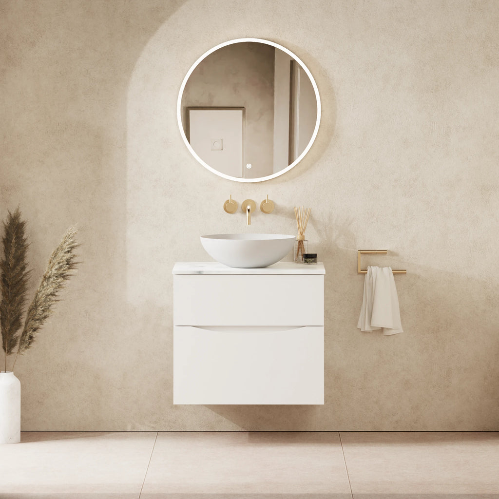 Crosswater Glide II 600 Double Drawer Unit with Worktop in White Gloss with Carrara Marble Effect