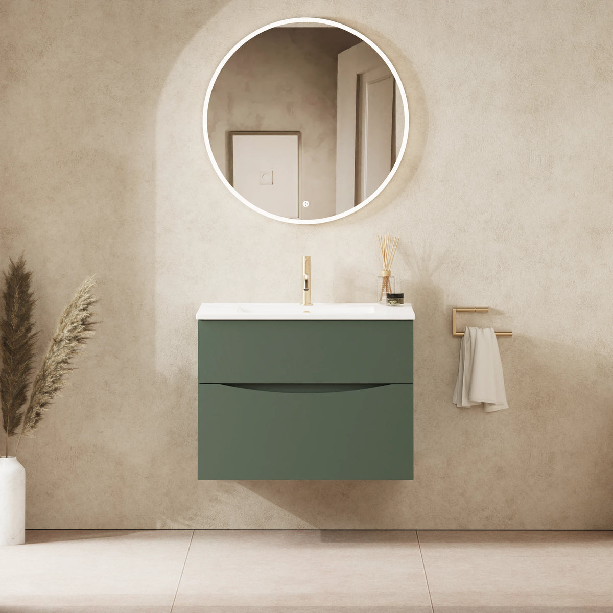 Crosswater Glide II 700 Double Drawer Unit with Basin in Sage Green with Ceramic, 1 Tap Hole