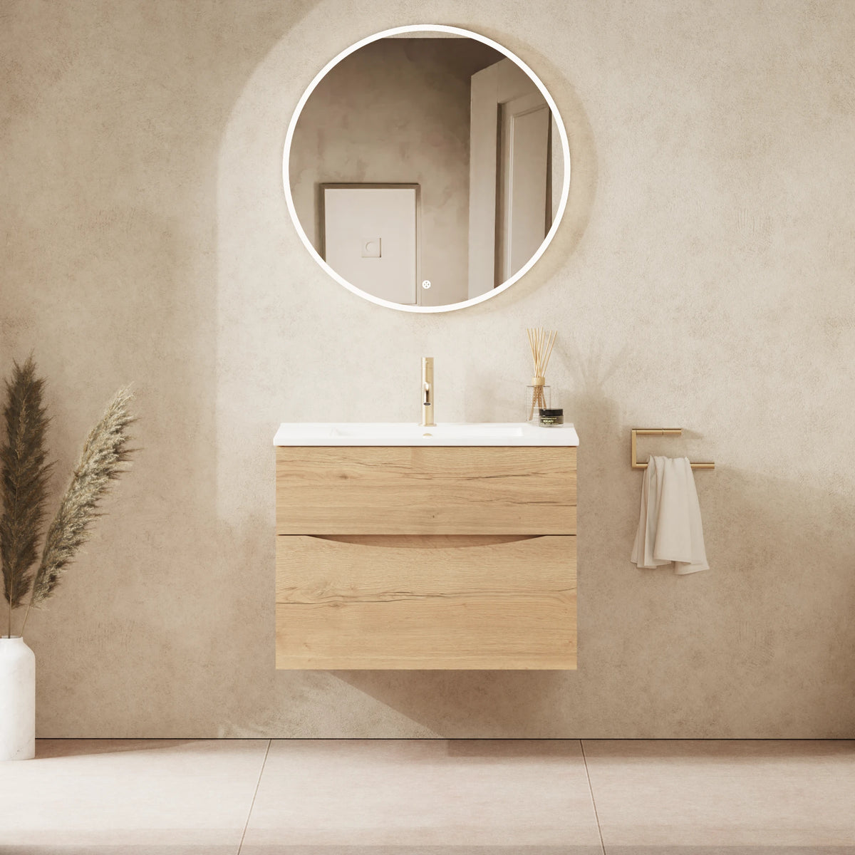 Crosswater Glide II 700 Double Drawer Unit with Basin in Windsor Oak with Ceramic, 1 Tap Hole