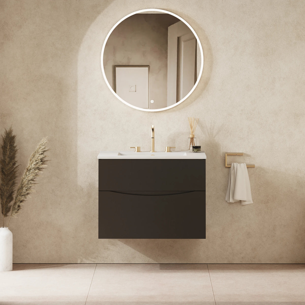 Crosswater Glide II 700 Double Drawer Unit with Basin in Matt Black with Ceramic, 3 Tap Holes