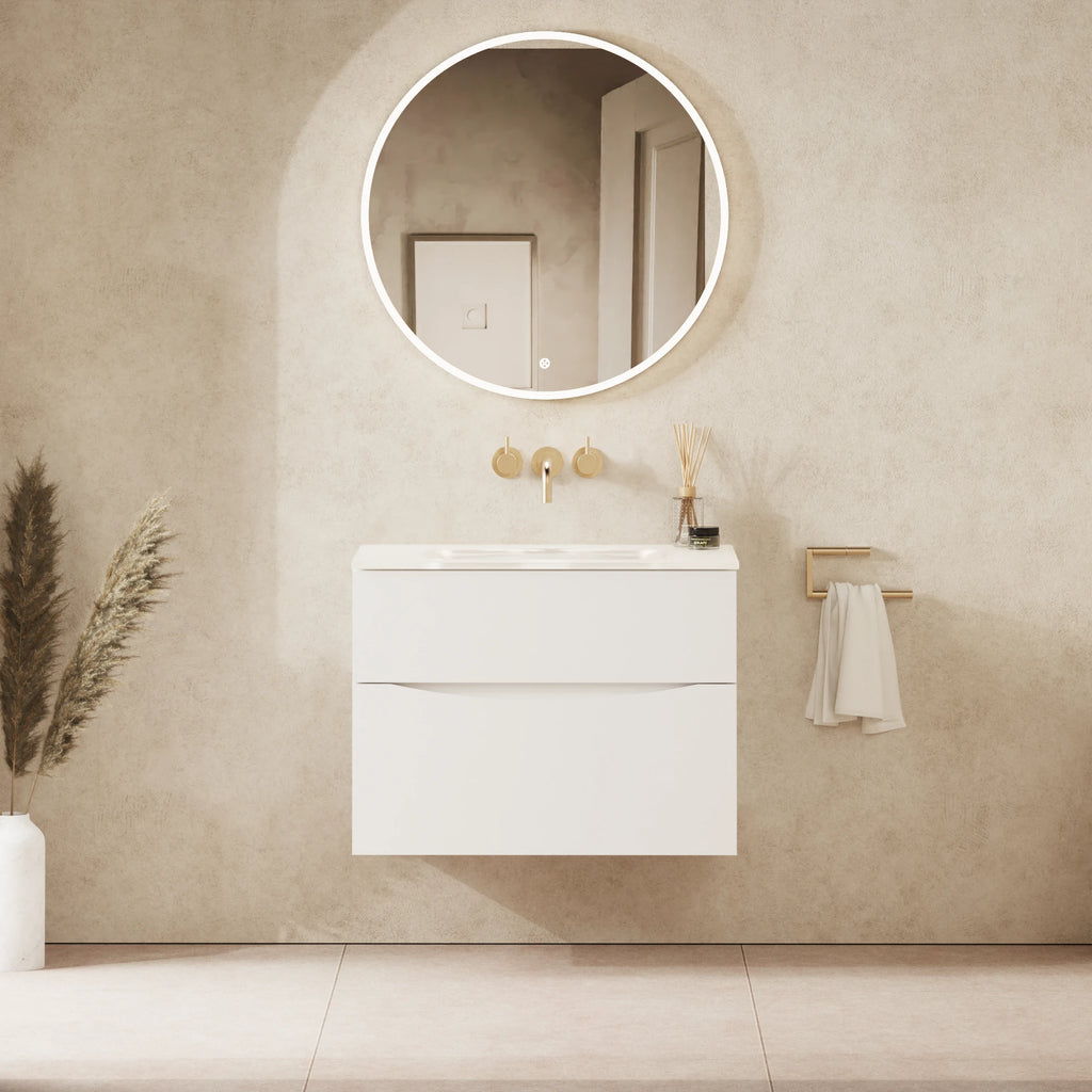 Crosswater Glide II 700 Double Drawer Unit with Basin in White Gloss with Ice White Glass, No Tap Hole