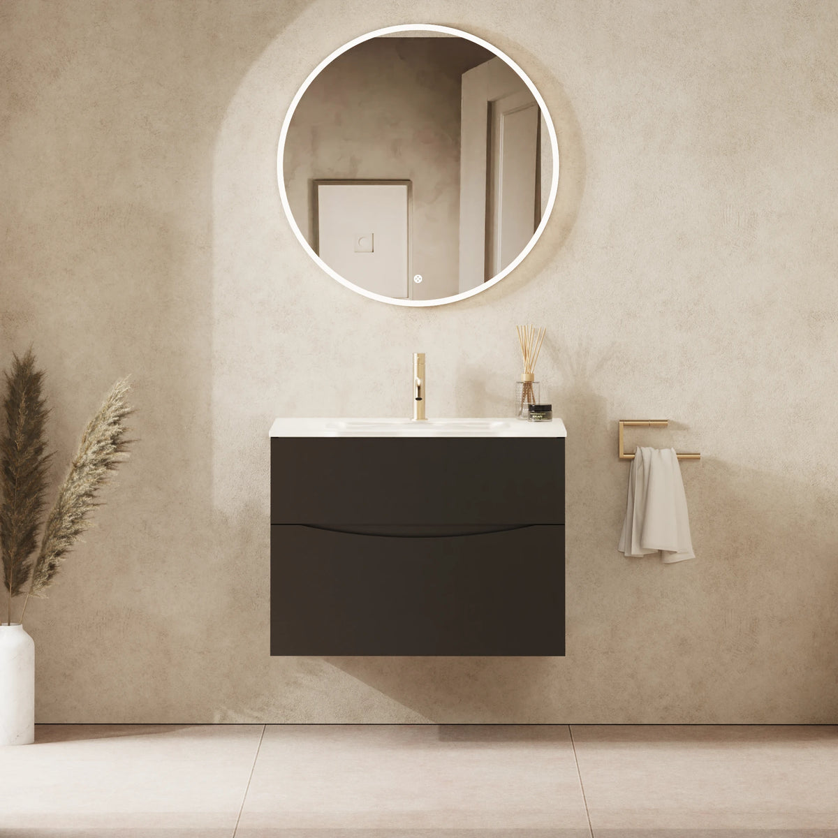 Crosswater Glide II 700 Double Drawer Unit with Basin in Matt Black with Ice White Glass, 1 Tap Hole