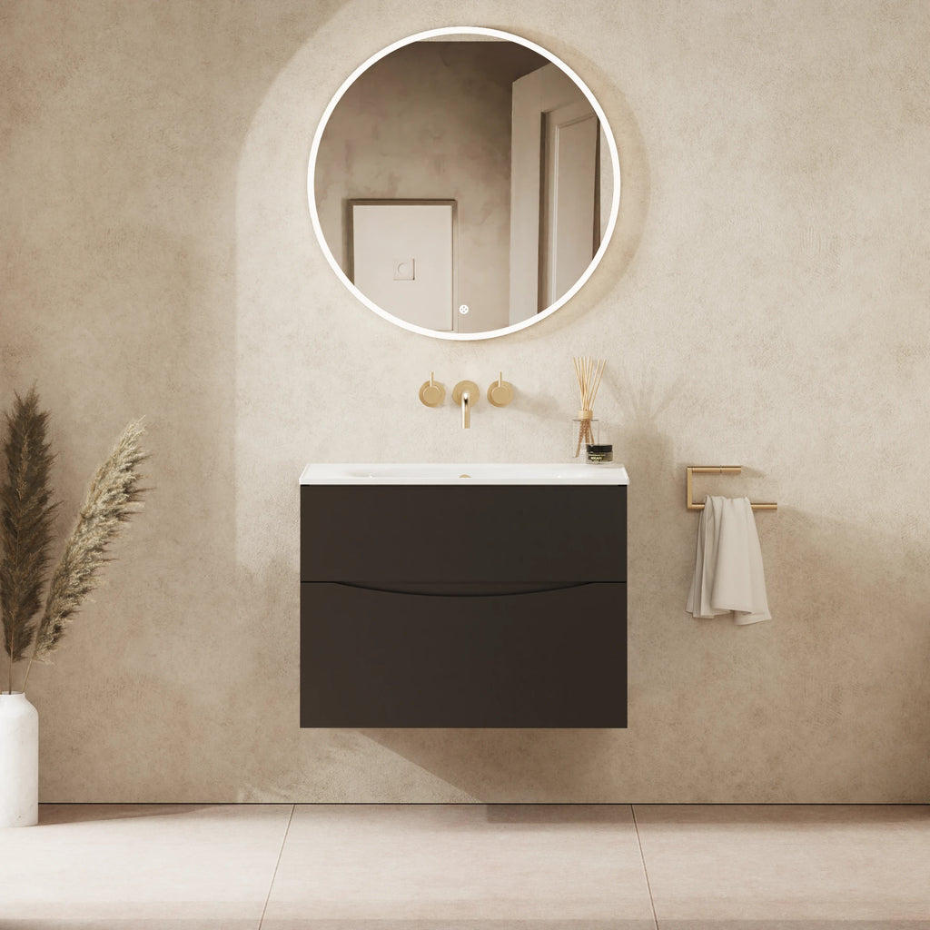 Crosswater Glide II 700 Double Drawer Unit with Basin in Matt Black with Cast Mineral Marble, No Tap Hole