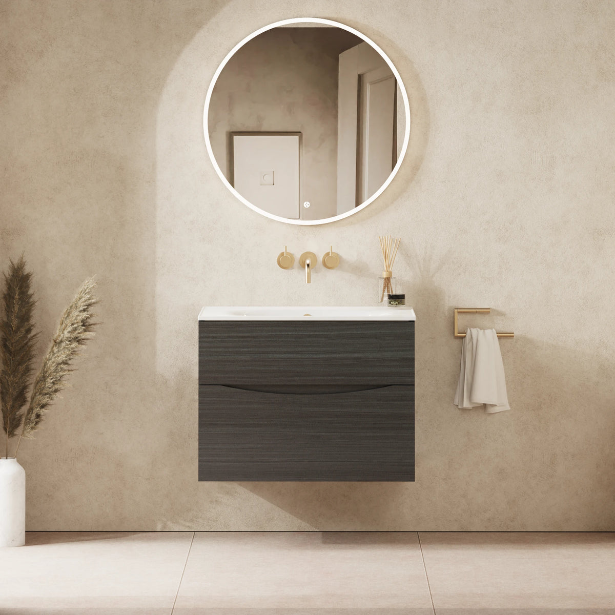 Crosswater Glide II 700 Double Drawer Unit with Basin in Steelwood with Cast Mineral Marble, No Tap Hole