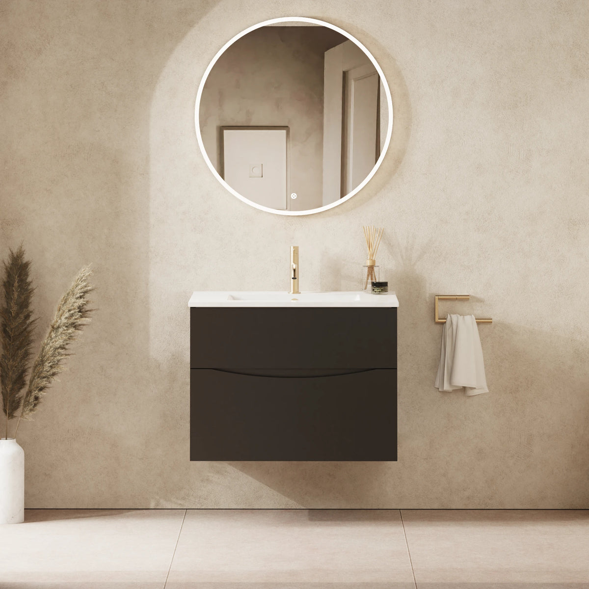 Crosswater Glide II 700 Double Drawer Unit with Basin in Matt Black with Cast Mineral Marble, 1 Tap Hole