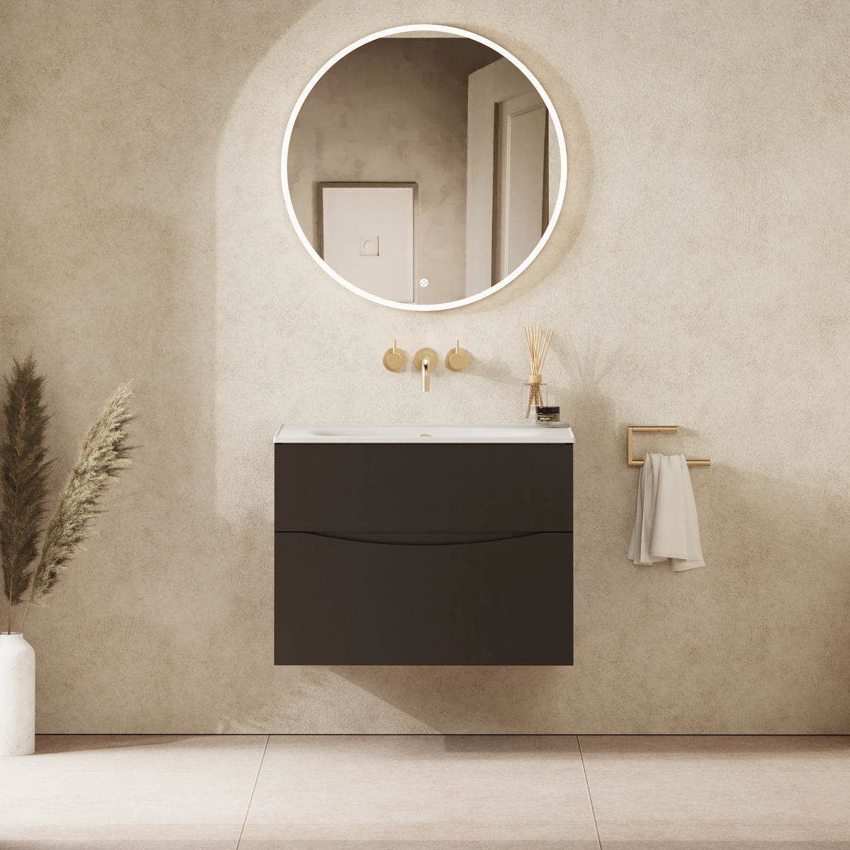 Crosswater Glide II 700 Double Drawer Unit with Basin in Matt Black with Matt White, No Tap Hole