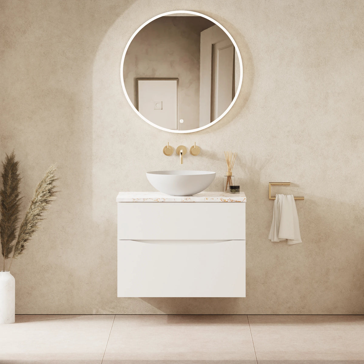 Crosswater Glide II 700 Double Drawer Unit with Worktop in White Gloss with Gold Vein Estatuario