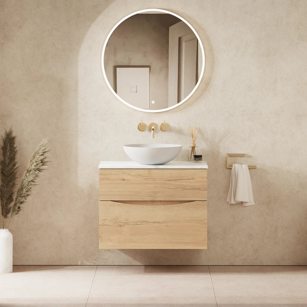 Crosswater Glide II 700 Double Drawer Unit with Worktop in Windsor Oak with Carrara Marble Effect