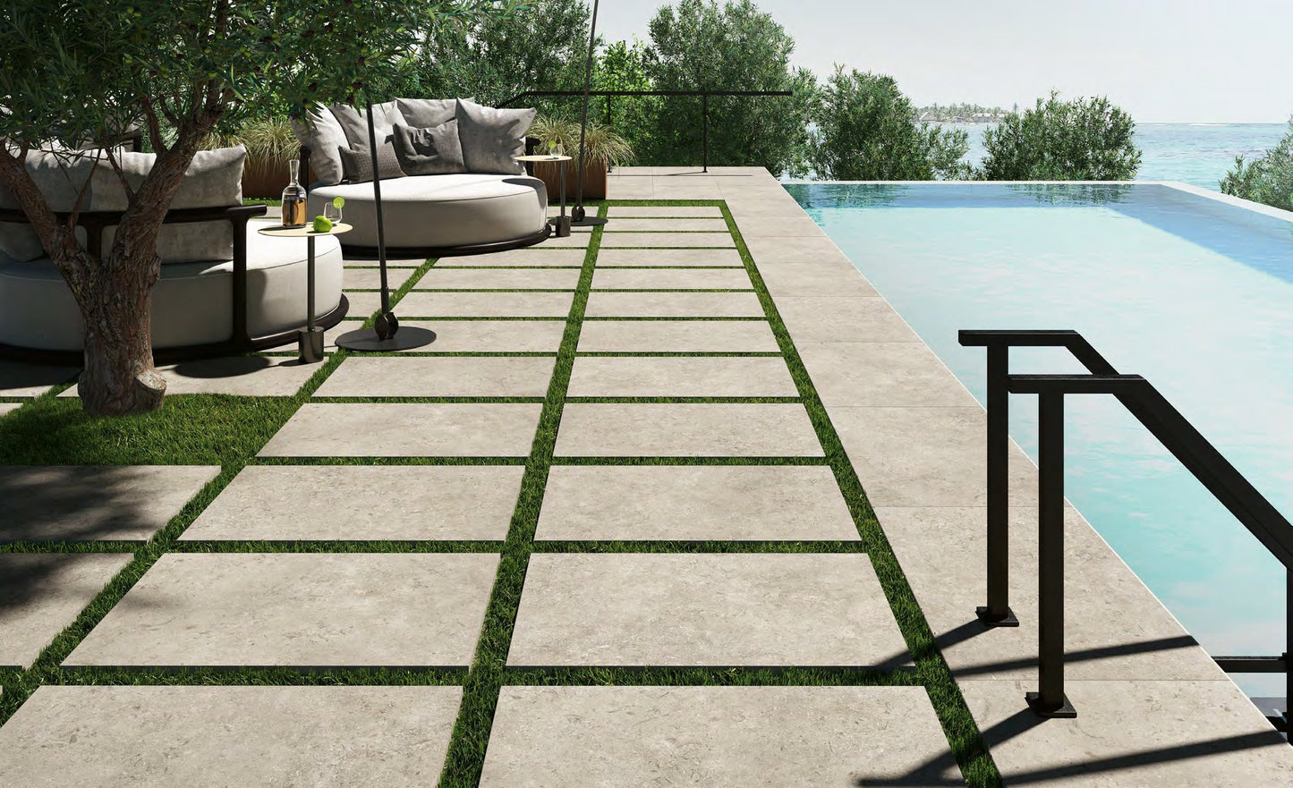 Coem Goldenstone Grey gresX2 20mm outdoor porcelain paving, laid installation