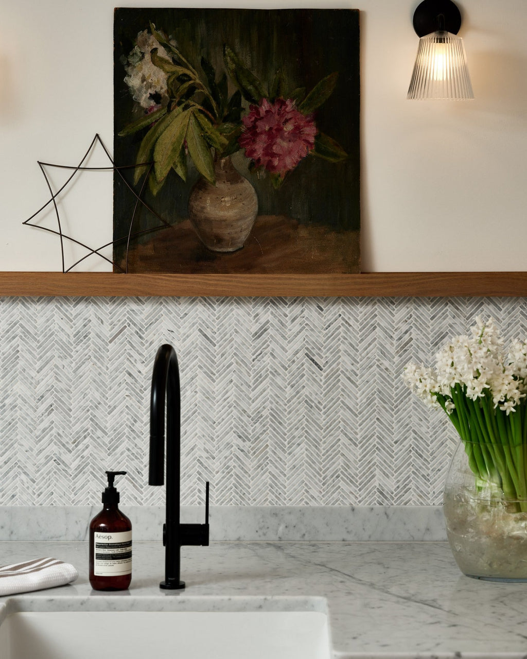 Ca’ Pietra Athens Carrara Marble Mosaic — official gallery image 1