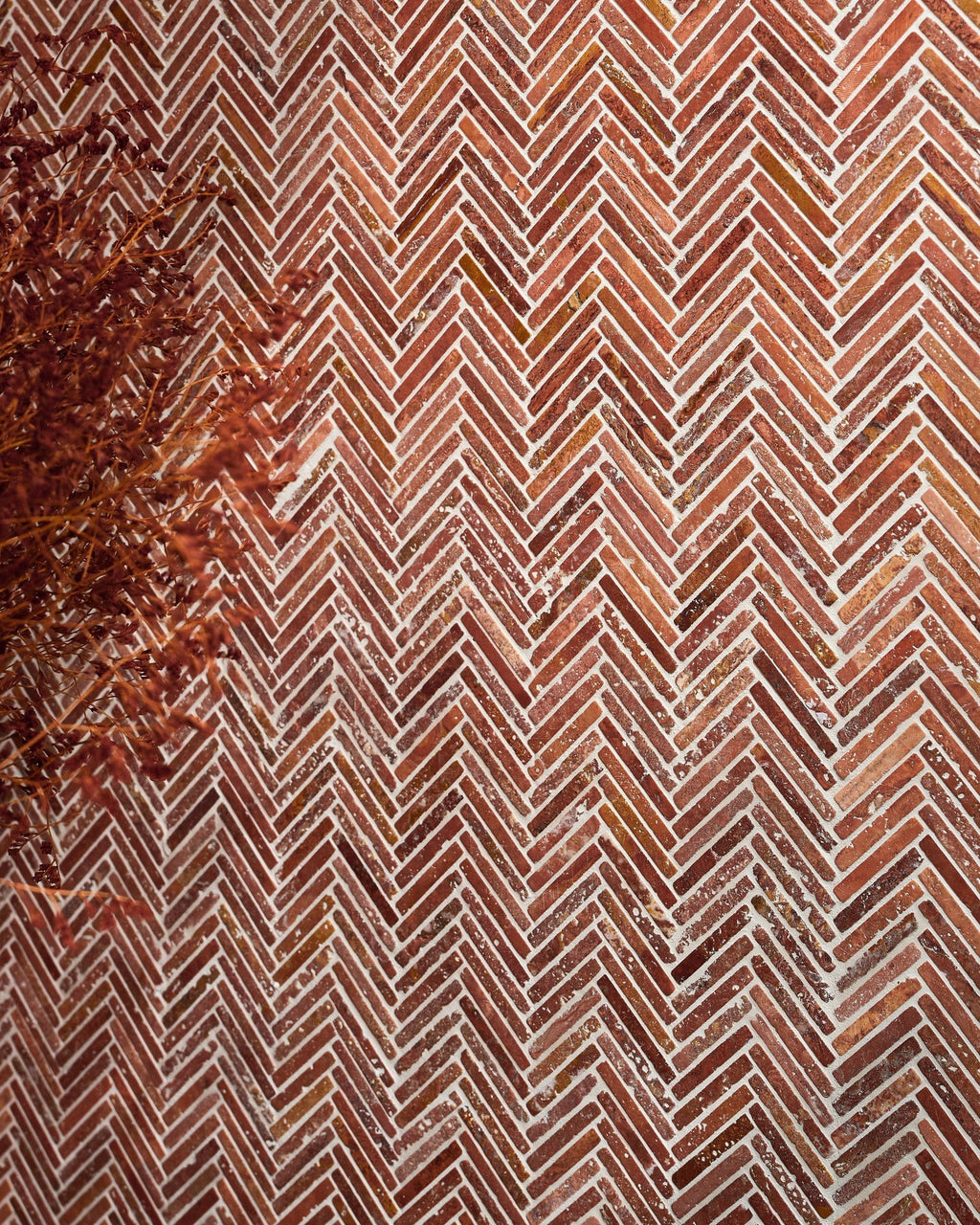 Ca’ Pietra Athens Rosso Travertine Mosaic — official gallery image 4