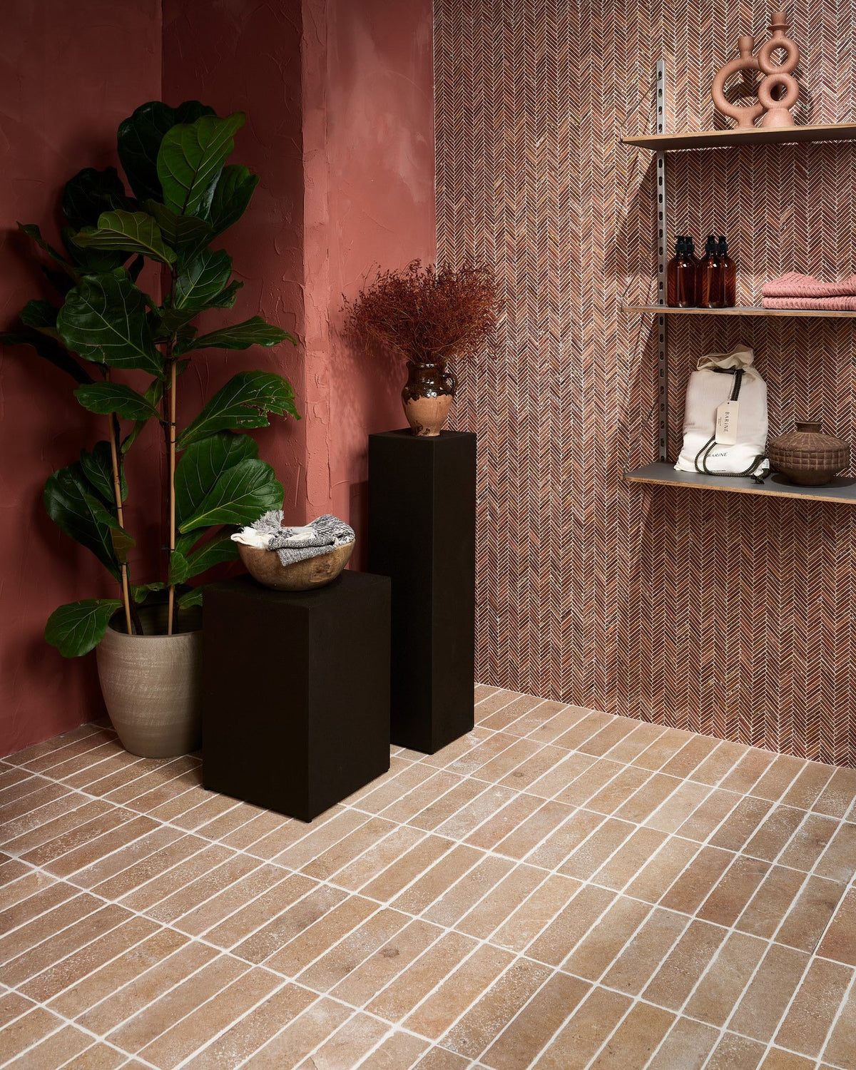 Ca’ Pietra Athens Rosso Travertine Mosaic — official gallery image 5