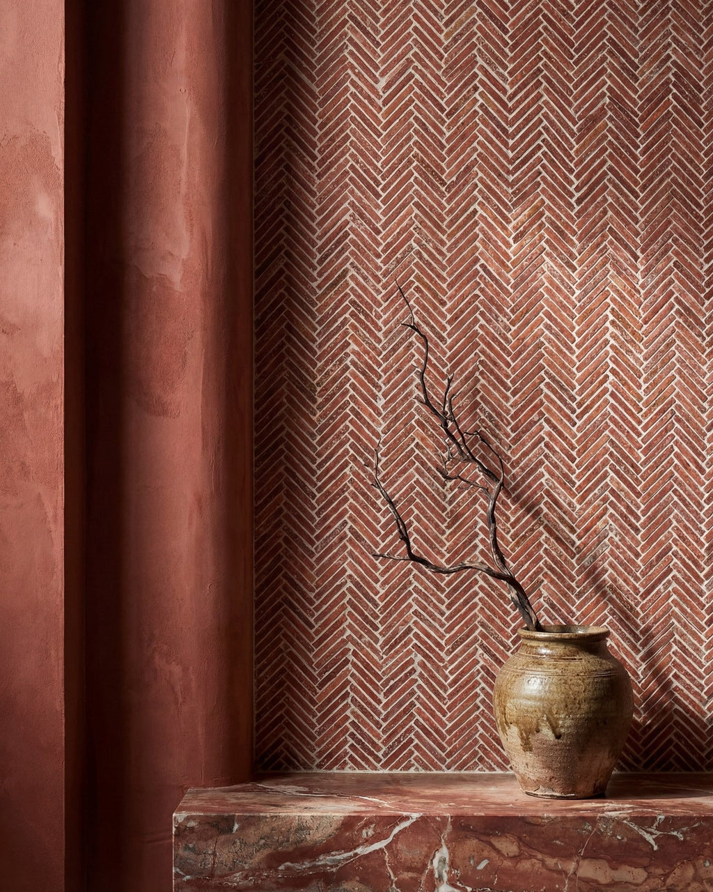 Ca’ Pietra Athens Rosso Travertine Mosaic — official gallery image 6