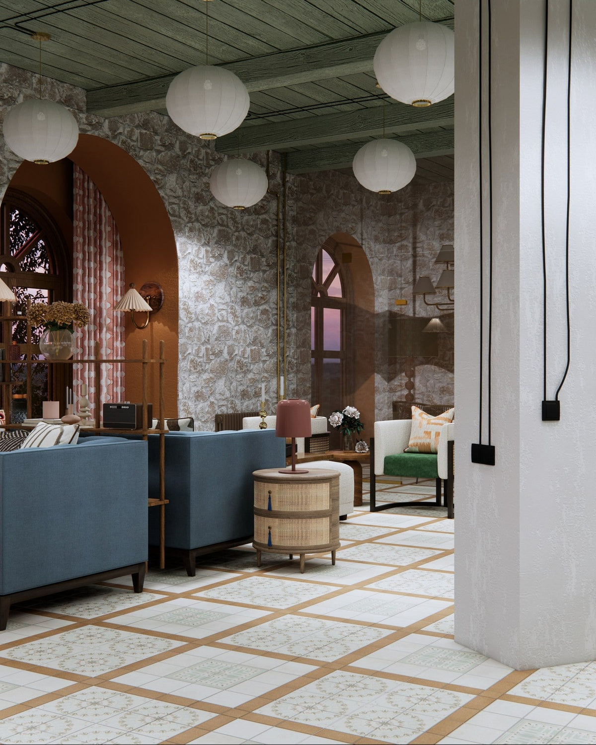 Ca’ Pietra Aventuras Ziggy Border Olive Porcelain — official gallery image 1