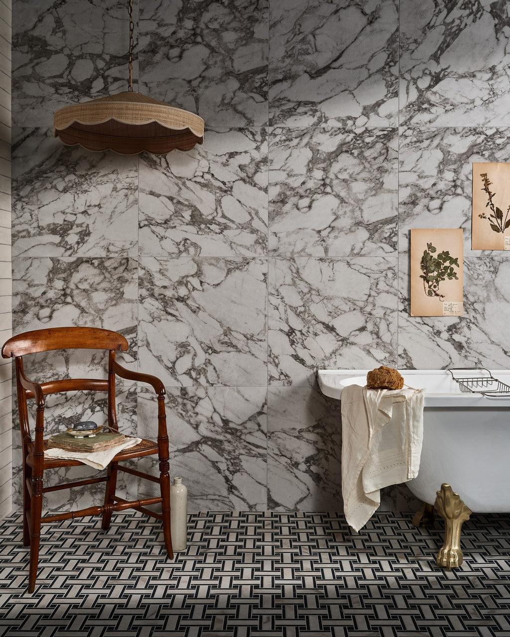 Ca’ Pietra East Village Porcelain Basketweave Mosaic Bianco — official gallery image 1