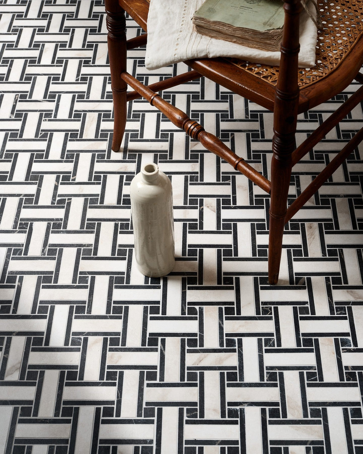 Ca’ Pietra East Village Porcelain Basketweave Mosaic Bianco — official gallery image 2