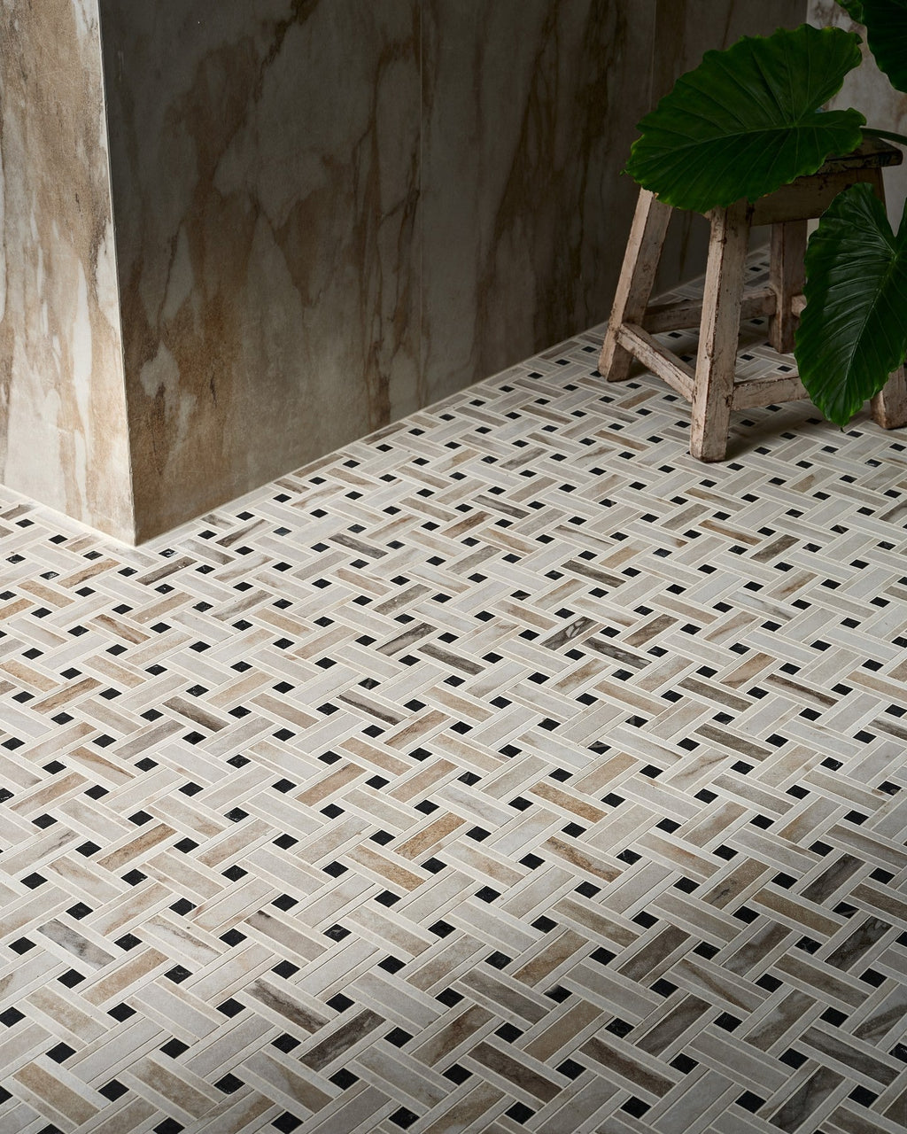 Ca’ Pietra East Village Porcelain Basketweave Mosaic Oro — official gallery image 7