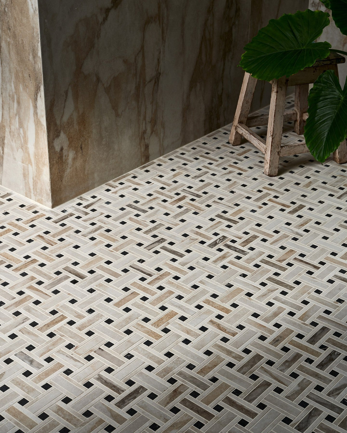 Ca’ Pietra East Village Porcelain Basketweave Mosaic Oro — official gallery image 7