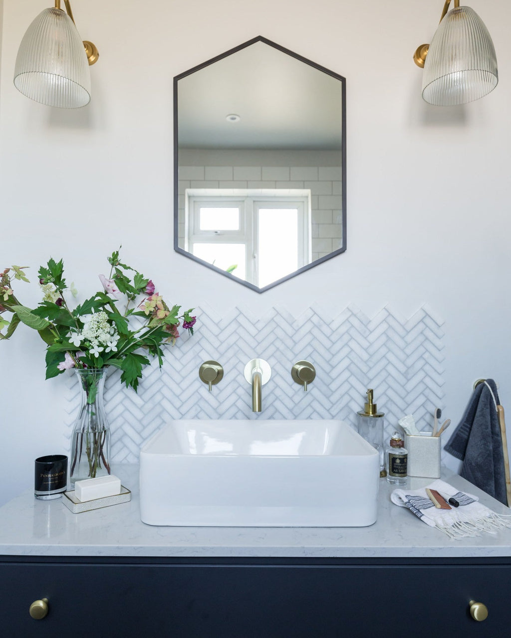 Ca’ Pietra Long Island Marble Herringbone Mosaic — official gallery image 4