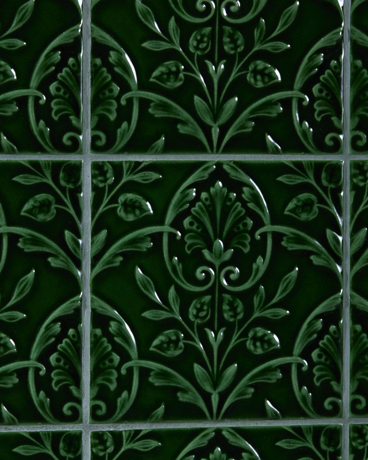 Ca’ Pietra Victorian Style™ Wall Ceramic Hampton Court Vines Olive Green Gloss — official gallery image 1