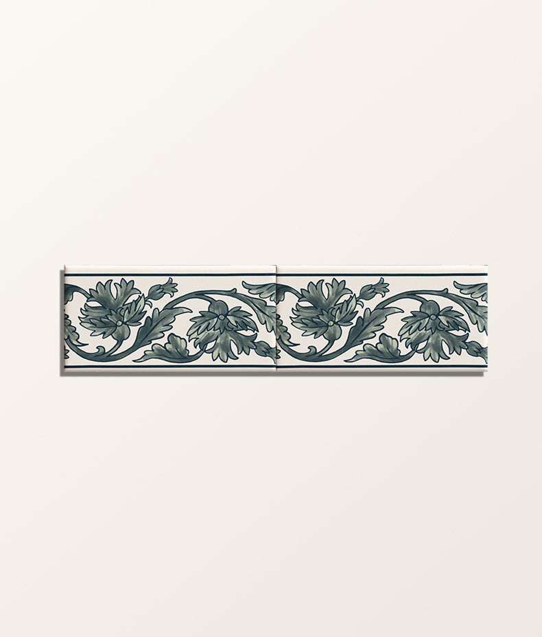 Ca’ Pietra Victorian Style™ Wall Ceramic Decor Carnation Border Blue — official gallery image 1