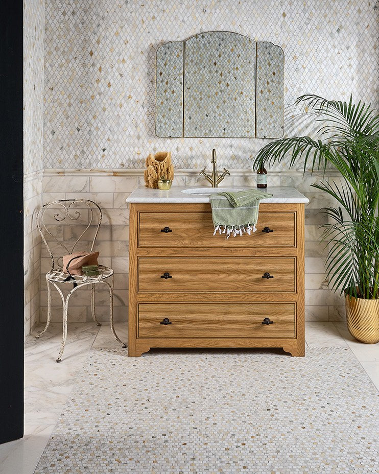 Ca’ Pietra Palazzo Oro Honed Brick Bond Square Mosaic — official gallery image 1