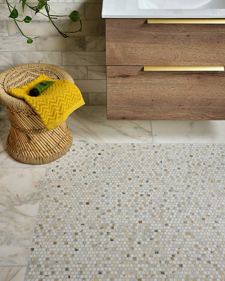 Ca’ Pietra Palazzo Oro Honed Brick Bond Square Mosaic — official gallery image 5