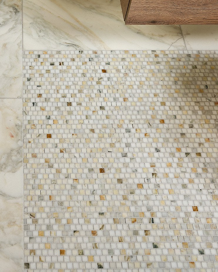 Ca’ Pietra Palazzo Oro Honed Brick Bond Square Mosaic — official gallery image 3