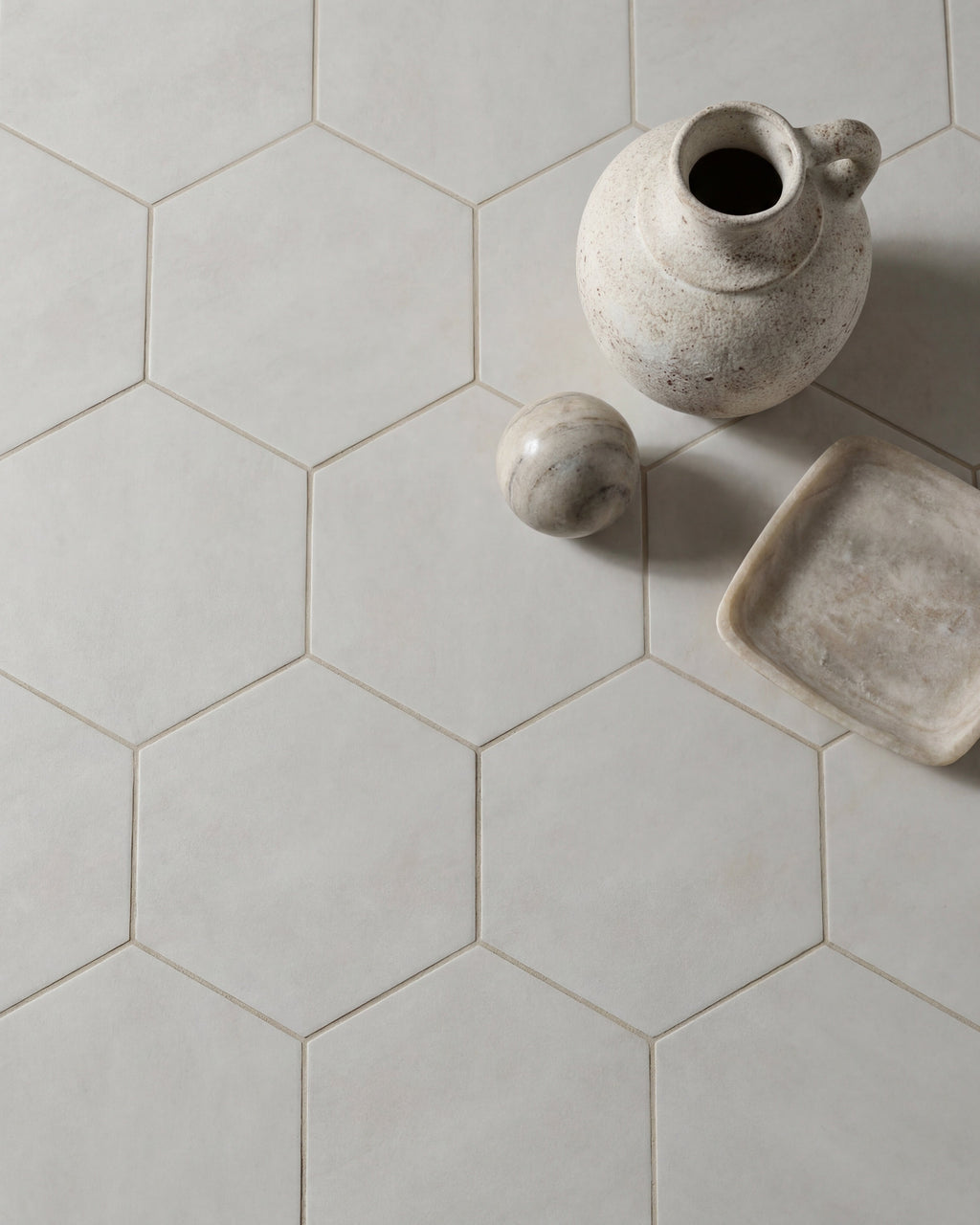 Ca’ Pietra Shadow White Hex Field Porcelain — official gallery image 1