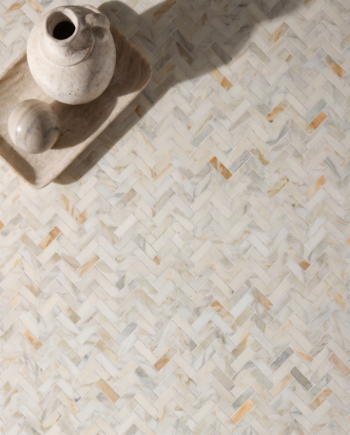 Ca’ Pietra Palazzo Oro Honed Herringbone Mosaic — official gallery image 1