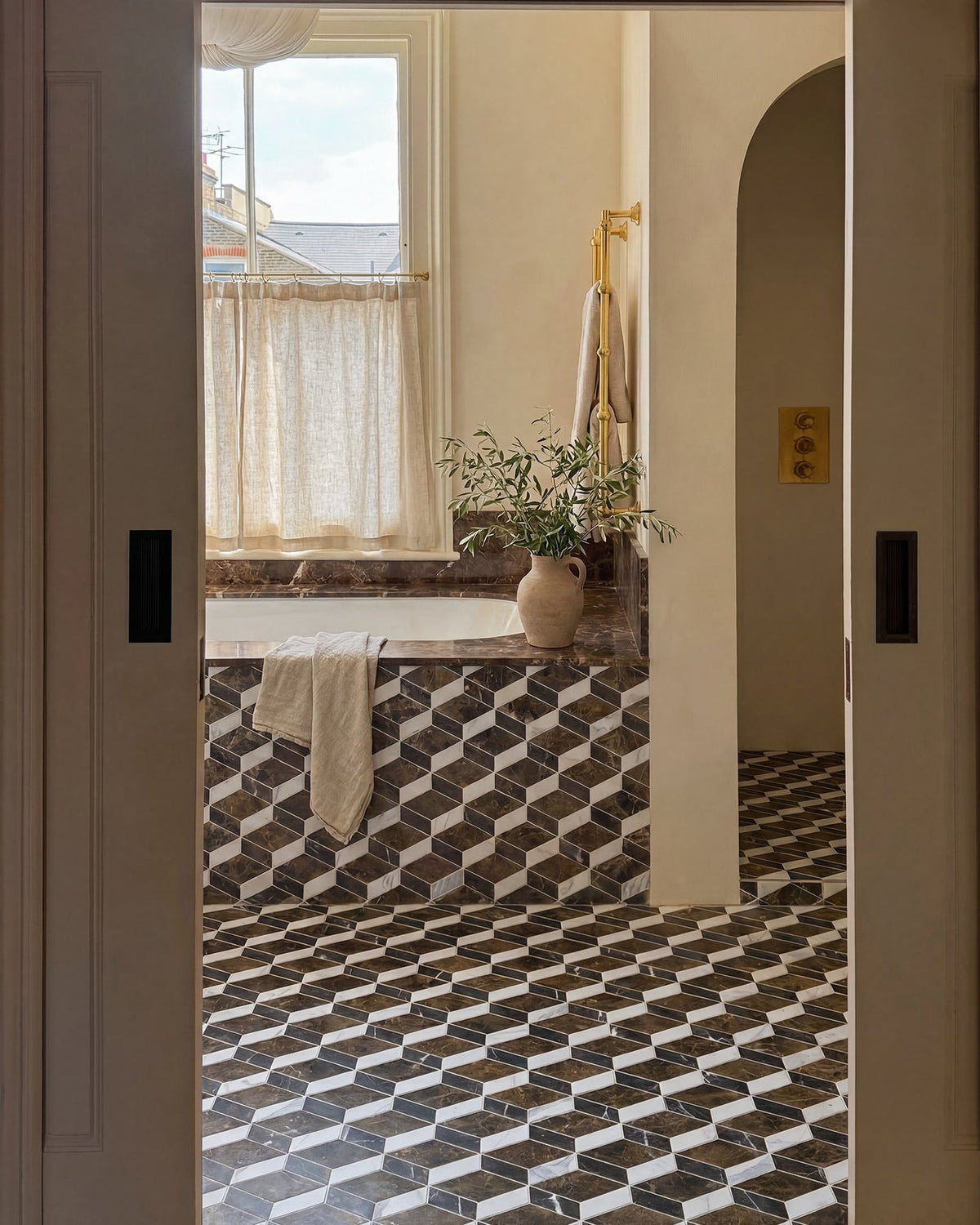 Ca’ Pietra Echelon Porcelain Matt Cube Mosaic Emperador — official gallery image 1