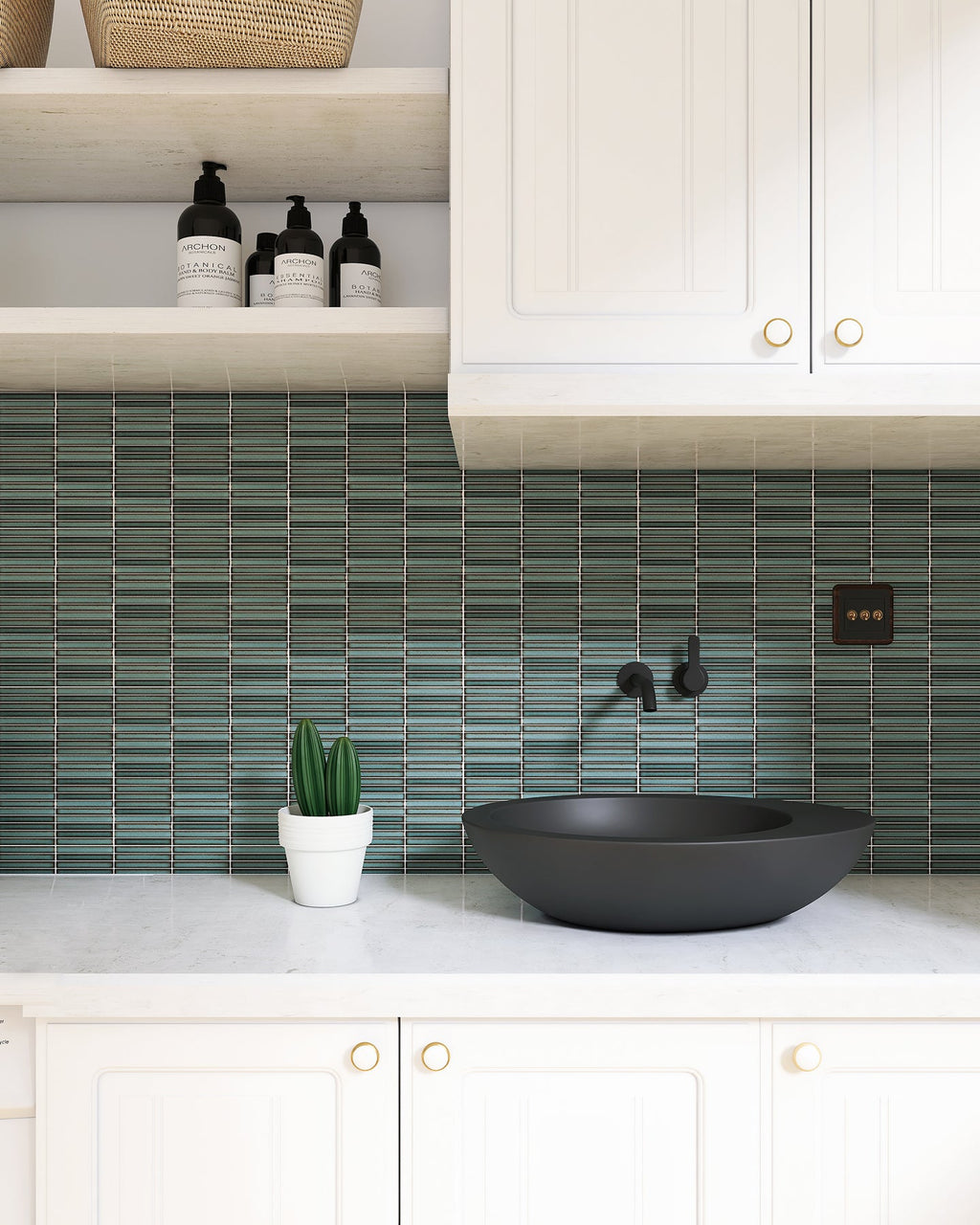 Ca’ Pietra Bamboo Lustre Porcelain Mosaic Teal — official gallery image 5