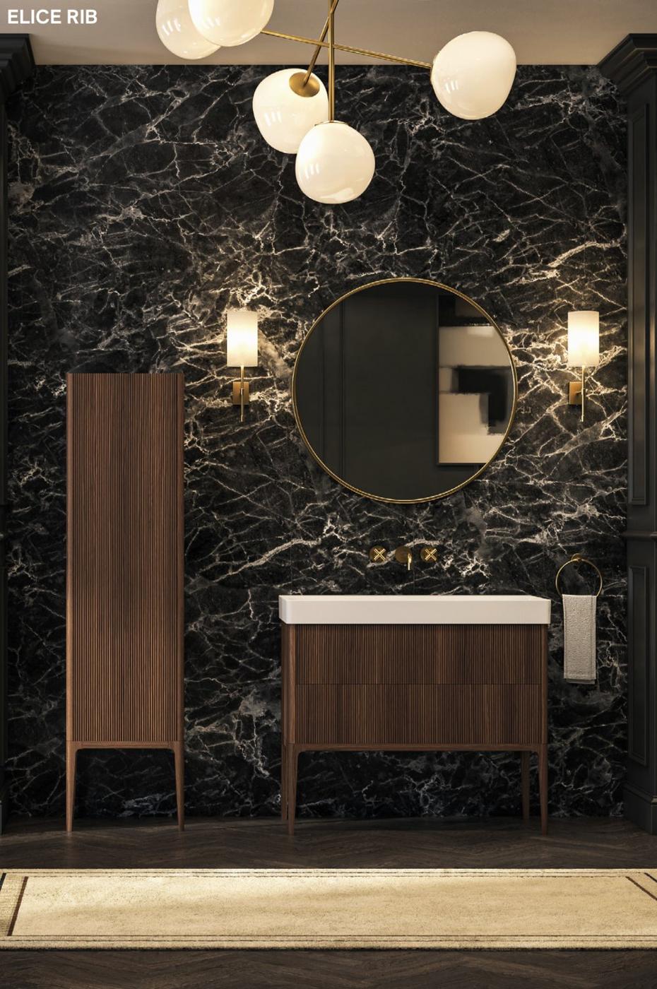 Catalano Elice Rib vanity unit in solid walnut with Elice basin