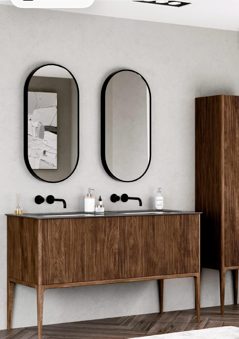 Catalano Valentina Rib vanity unit in solid walnut, in a bathroom