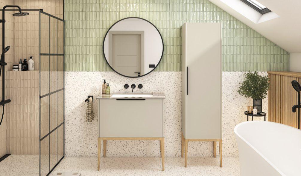 Catalano Valentina Smooth vanity unit in matt lacquer with oak legs
