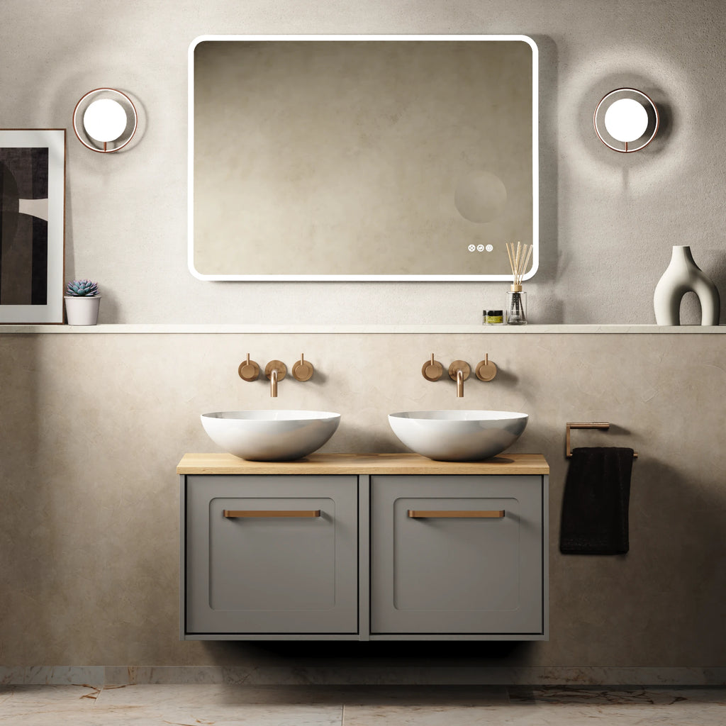 Crosswater Infinity 1000 Furniture Unit with Worktop in Storm Grey with Carrara Marble Effect worktop