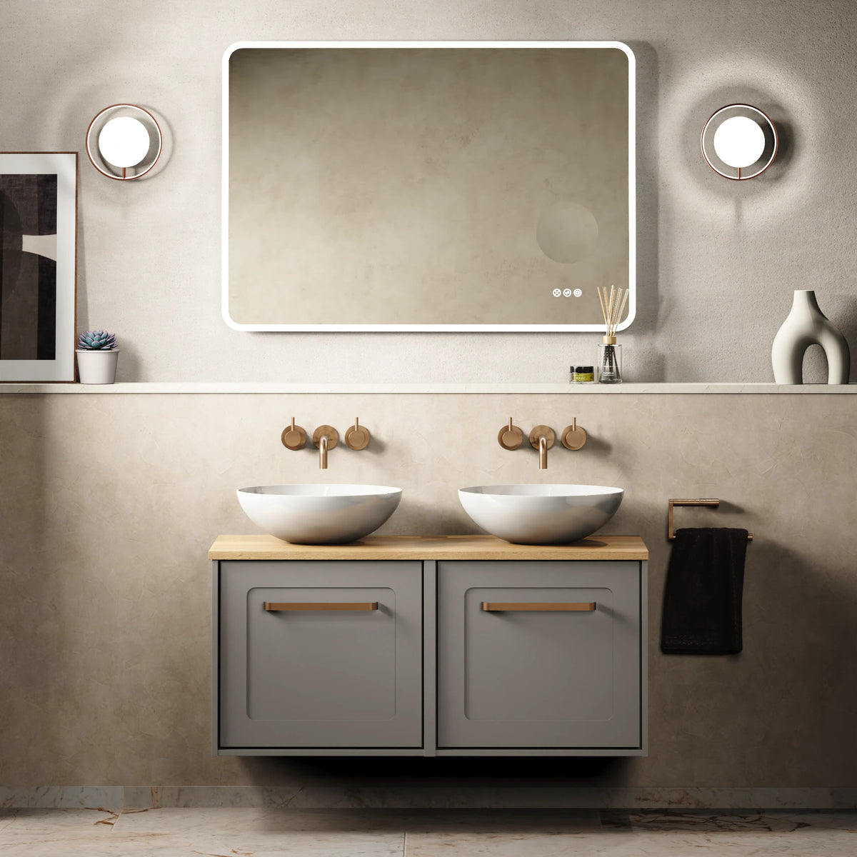 Crosswater Infinity 1000 Furniture Unit with Worktop in Storm Grey with Carrara Marble Effect worktop