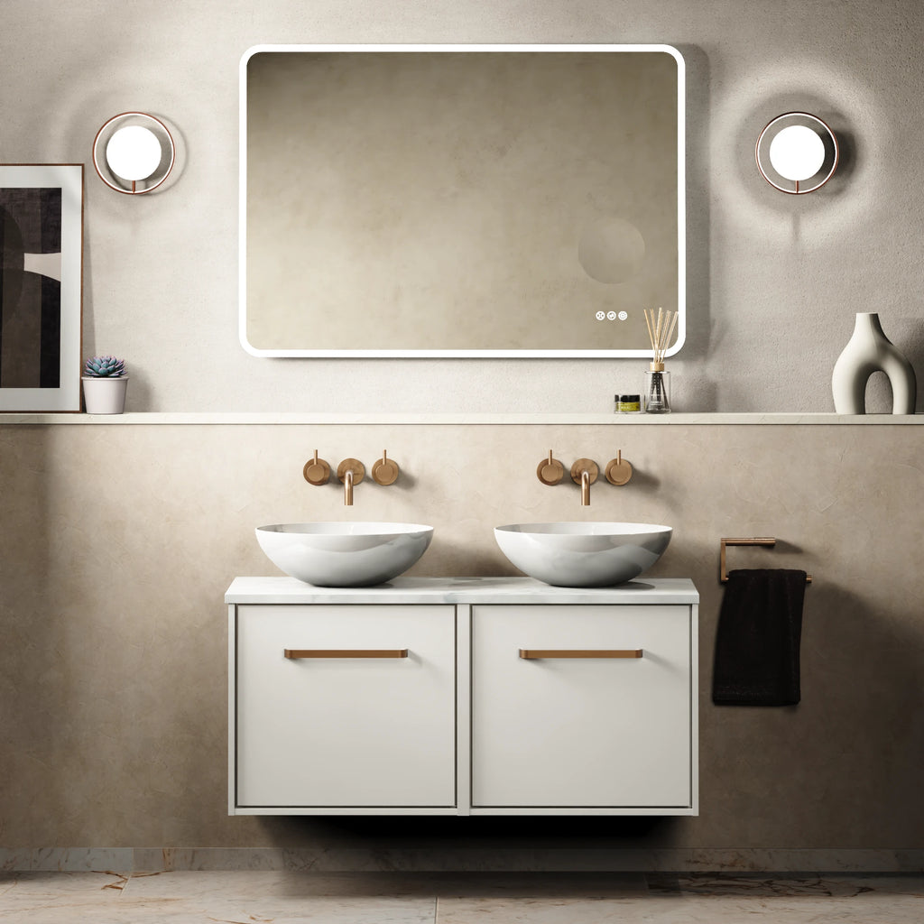 Crosswater Infinity 1000 Furniture Unit with Worktop in White Gloss with Carrara Marble Effect worktop