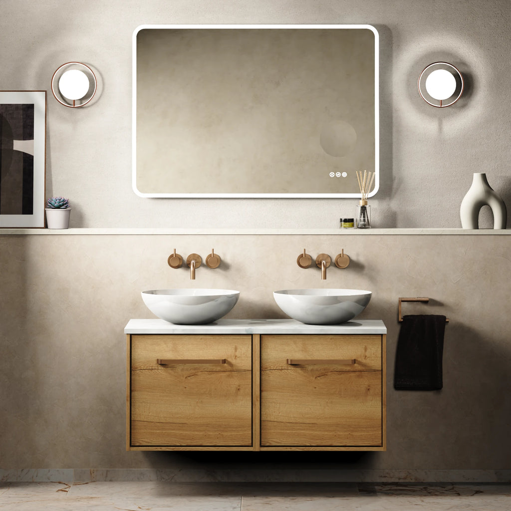 Crosswater Infinity 1000 Furniture Unit with Worktop in Windsor Oak with Carrara Marble Effect worktop