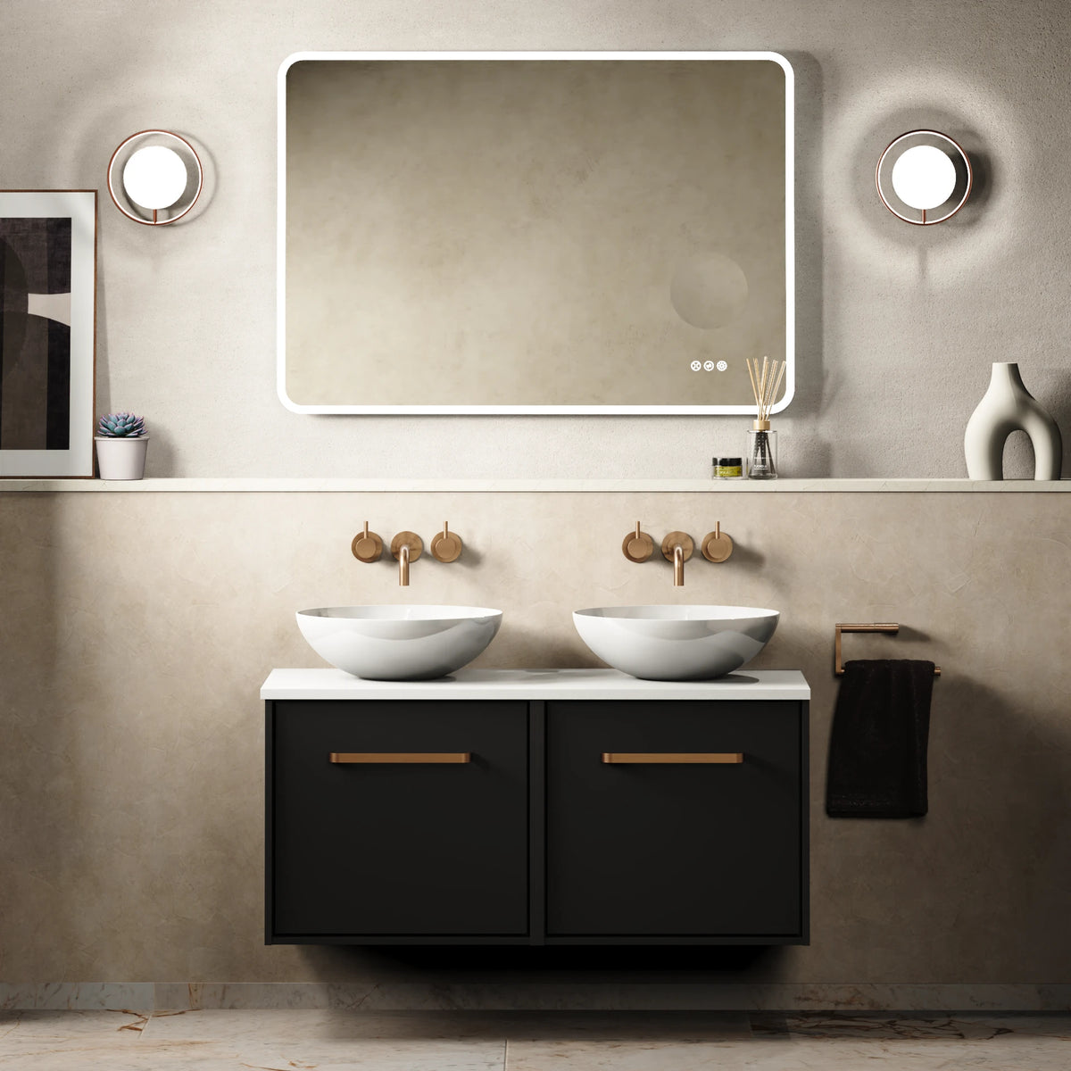 Crosswater Infinity 1000 Furniture Unit with Worktop in Matt Black with Polar White worktop