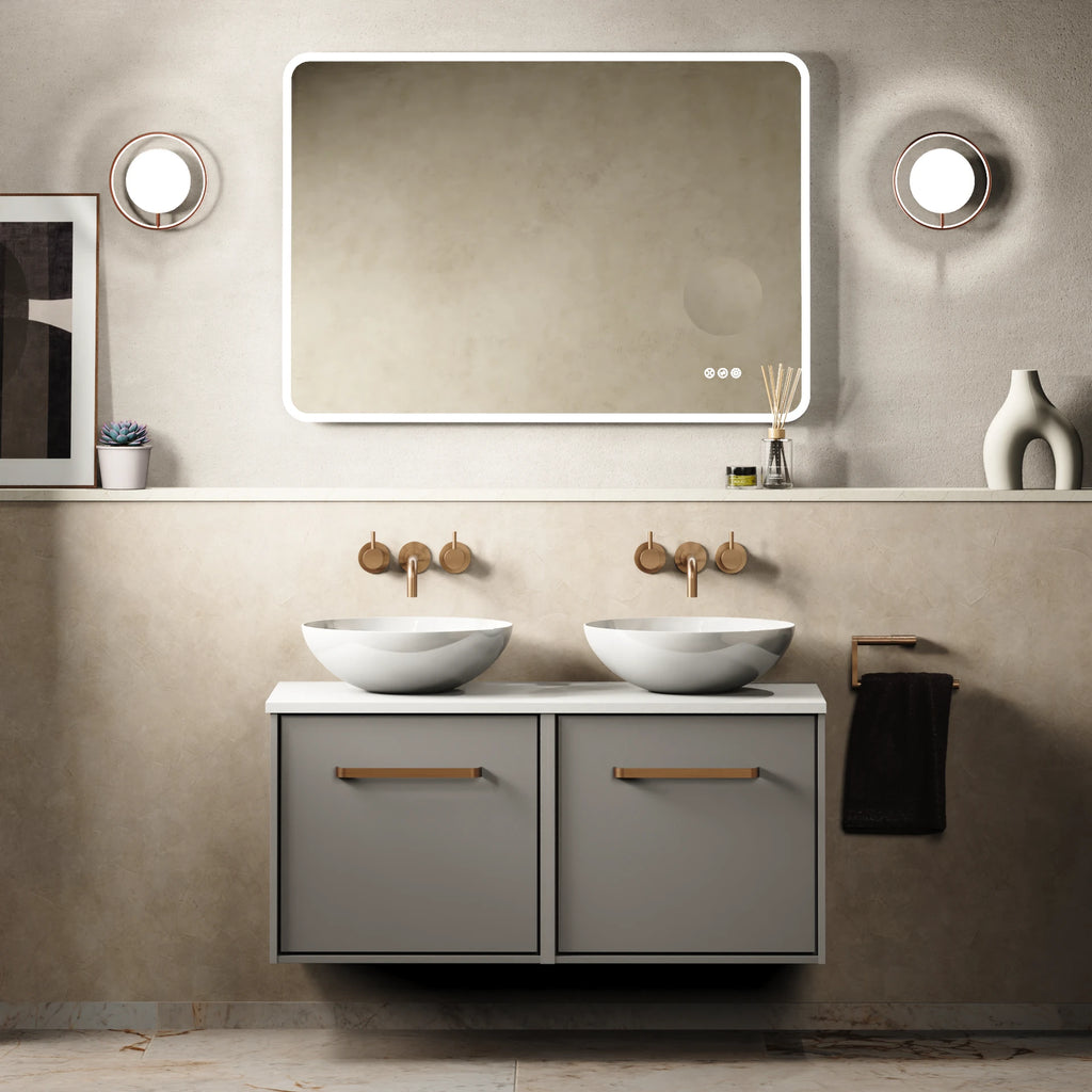 Crosswater Infinity 1000 Furniture Unit with Worktop in Storm Grey with Polar White worktop