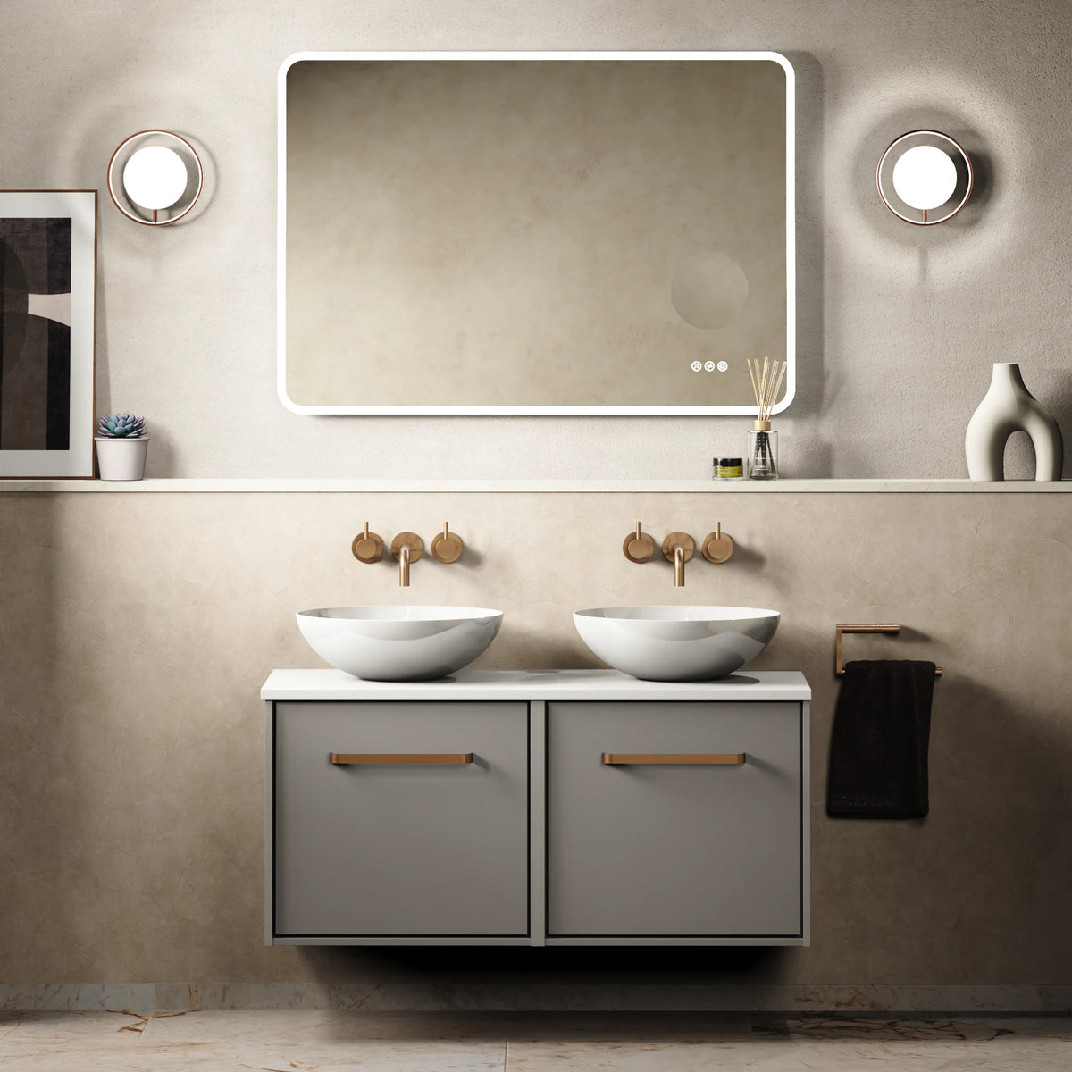 Crosswater Infinity 1000 Furniture Unit with Worktop in Storm Grey with Polar White worktop