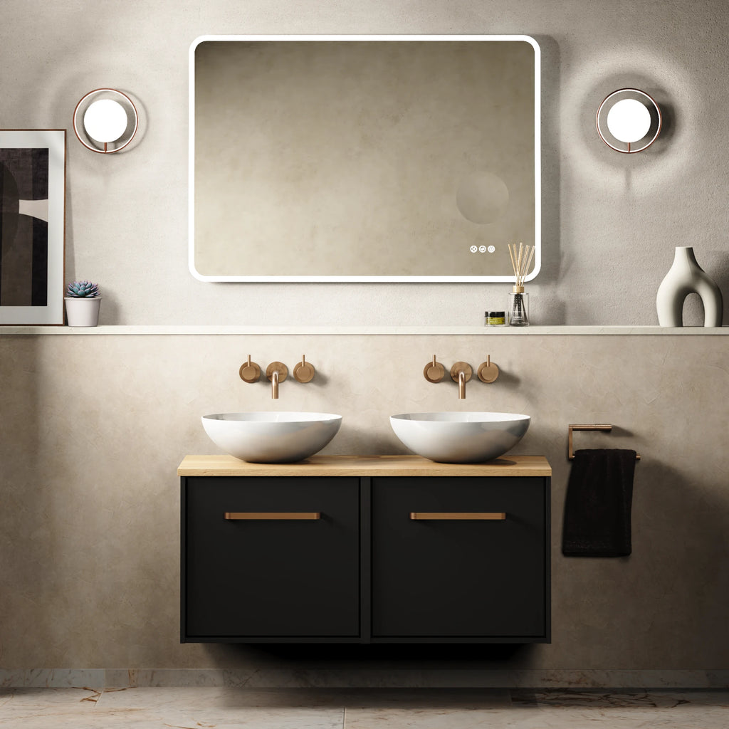 Crosswater Infinity 1000 Furniture Unit with Worktop in Matt Black with Windsor Oak worktop